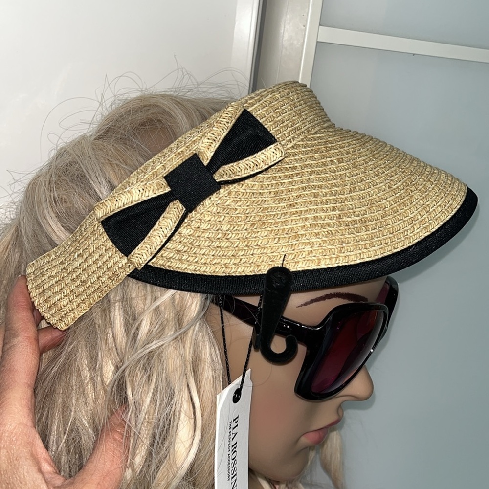 Elegant Straw Visor with Black Bow Accent